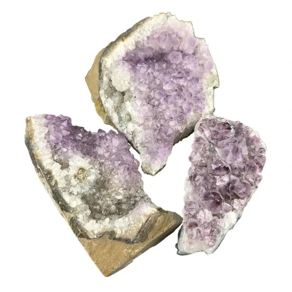 Natural Amethyst Crystal Cluster Lot 3 Piece Raw Purple Druzy Geode Specimens‎