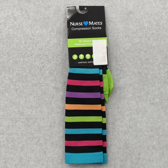 Nurse Mates compression socks 12-14mmHg 9-11  Bright Stripes