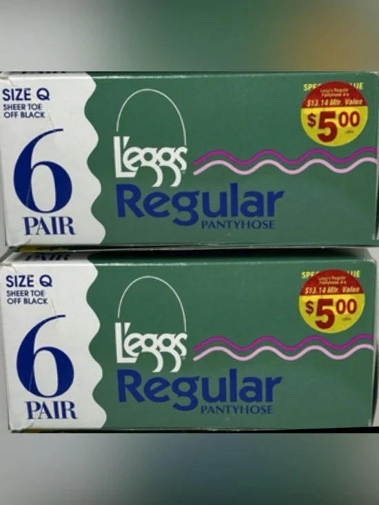 12 L’eggs Regular Pantyhose Lot Sheer Toe Off Black Sz Q Vtg