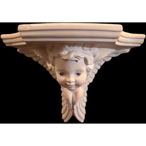Eros Cupid Angel Cherub Wall Sconce Shelf Vintage Ceramic Hand Painted 8.5