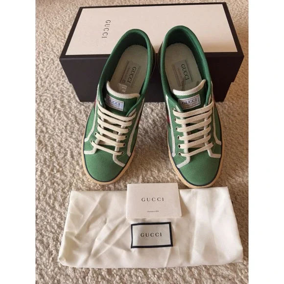 Rare Gucci Tennis 1977 Green Canvas‎ Sneakers 606111-GZO30-3760 Men US 8.5