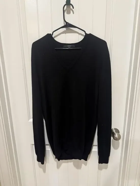 Gucci Black V-Neck Sweater XL Web Stripe Shoulder Made in Italy