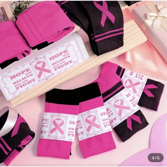 2 Pair Socks Athletic Compression Knee High Pink Ribbon Cancer Awareness Sock