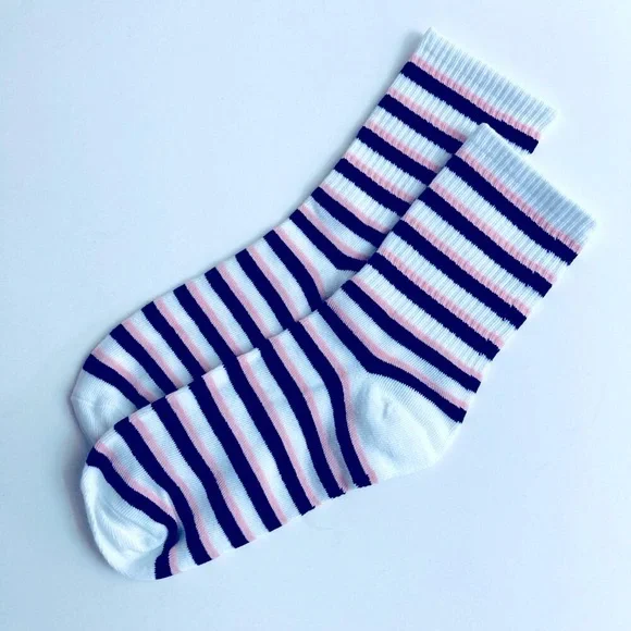 🍒 5/$25 🍒 Crew Socks Pink, Black with White Stripes