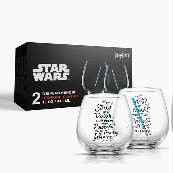 NIB Set of 2 Star Wars JoyJolt Obi-Wan Kenobi Drinking Glasses