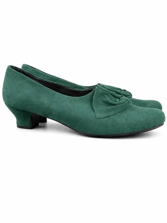 Hotter Donna Green‎ Suede Comfort Heels Low Block Heel Bow Size 6.5