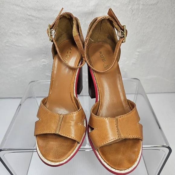 Kelsi Dagger Barcelona Cognac Leather Block Heel Sandals 7.5M