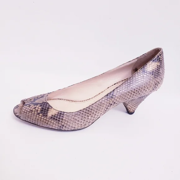 Prada Python Snakeskin Pattern Peeptoe Kitten Heels, Size 36.5