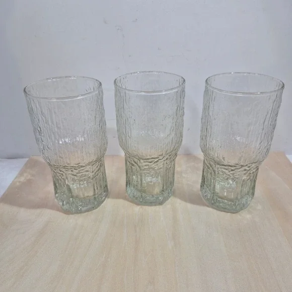 Set of 3 Textured Glass Tumblers Textured Water Glasses Drinking‎ Glasses