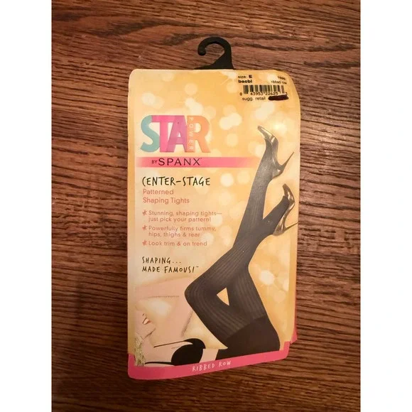 SPANX Star Power Center Stage‎ Patterned Shaping Tights Ribbed Row Black Size E