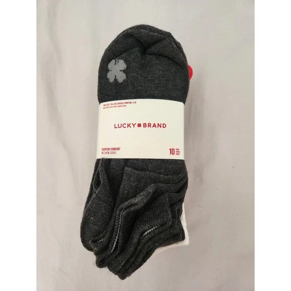 Lucky Brand Women's No Show Socks 10 Pairs Everyday Comfort Shoe Size 4-10 NWT