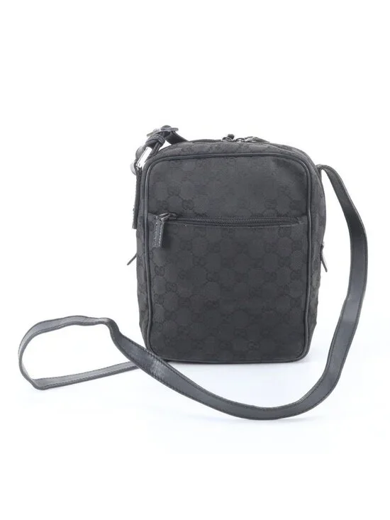 Gucci GG Canvas Leather Shoulder Bag Crossbody Messenger Black