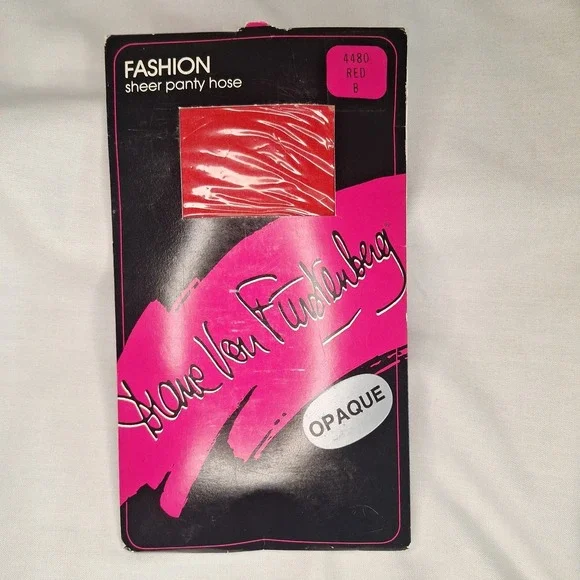 NOS 1980s Diane Von Furstenberg RED Size B Opaque Sheer Panty Hose Fashion 4480