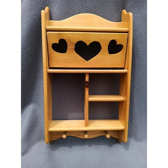 Vtg Wood Wall Curio Heart Cut Out Shadow Box Cubby Shelf Cottagecore Apothecary