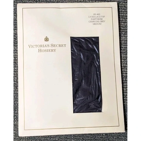 1990s Victoria's Secret Hosiery Lace‎ Top Pantyhose Medium Charcoal Grey USA Vtg
