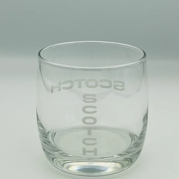 SCOTCH Etched Rocks Glass Clear Lowball Whiskey Tumbler 3.5 Inch Barware