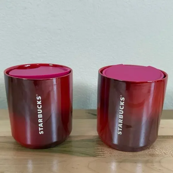 Starbucks Pink Red Ceramic Tumblers Set of 2 Cute Aesthetic Coffee Tea Cups