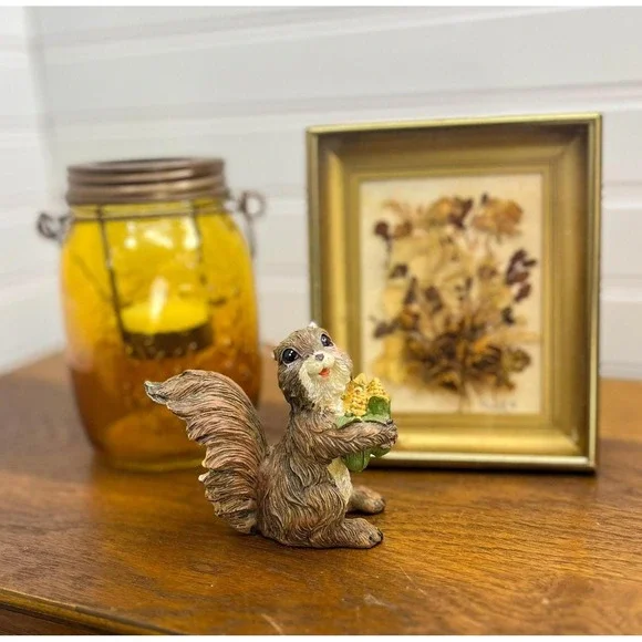 Vintage Squirrel Vignette Display‎ - Dried floral trinket shelf decor