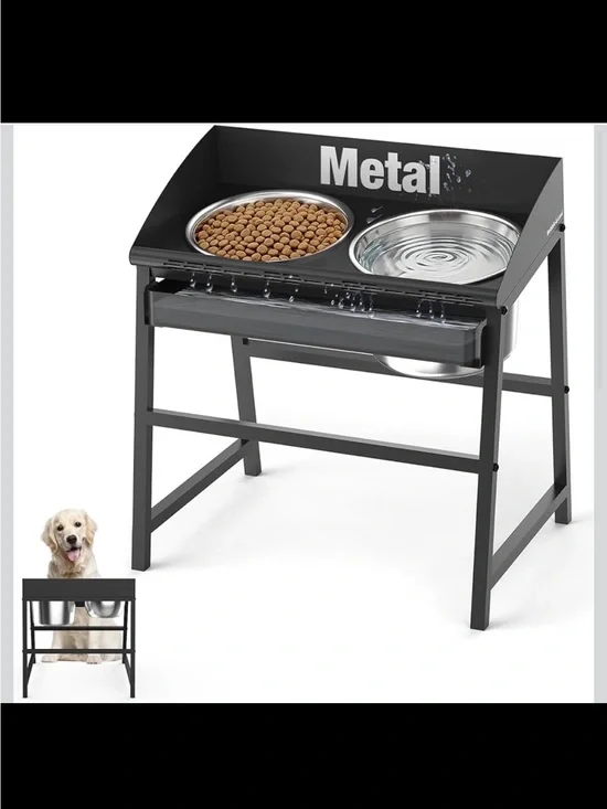 15” Elevated Stainless Steel Dog Bowl Set, Spill‑Proof, Heavy‑Duty - New in Box