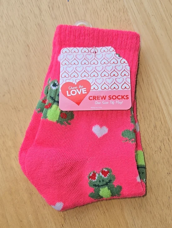 Pink Frog Green Crew Socks New Accessory Womens