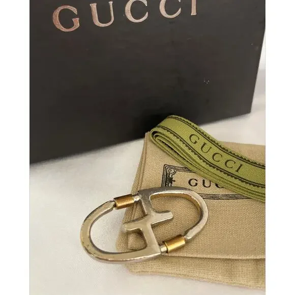GUCCI Mens RARE Silver Gold Keychain Accessory Vintage Unisex 1970s