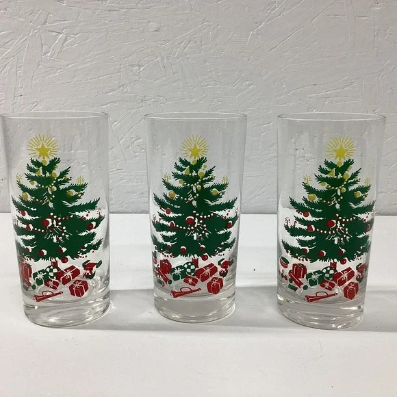 Christmas Tree Tumblers 12 oz Glasses‎ Replacements set of 3 Vintage