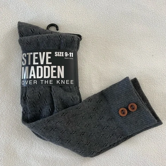 Steve Madden Gray Crew Socks Over the Knee with Button Accents