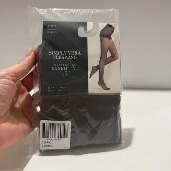 Simply Vera Wang Control Top Tights Size 3 Brown Espresso‎ Sheer 15 Denier NIP