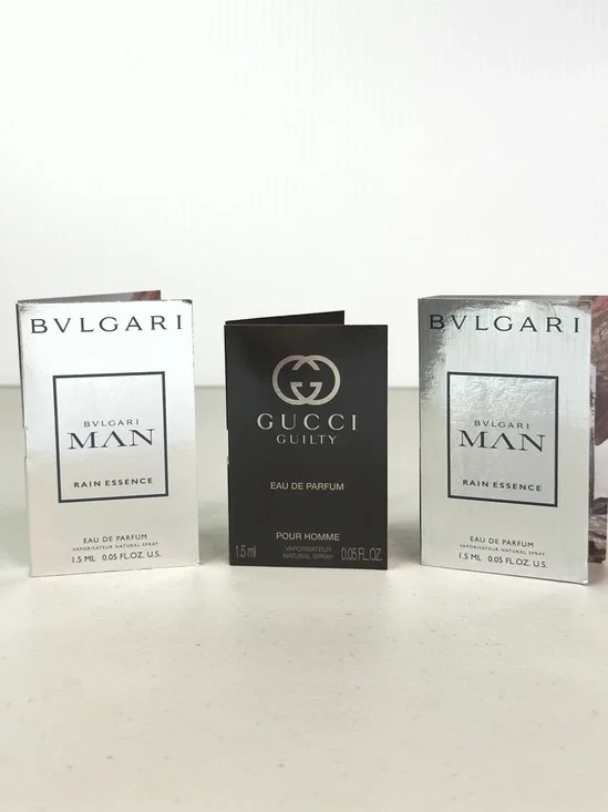 Authentic Men’s Cologne Sample Bundle Bvlgari Rain Essence Gucci Guilty