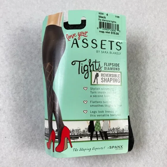 SPANX Assets Sara‎ Blakely Reversible Shaping Tights Women's 4 Flipside Diamond