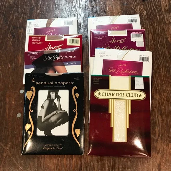 Vintage Pantyhose Lot 8pk Victorias Secret Hanes Silk Reflections Charter Club‎