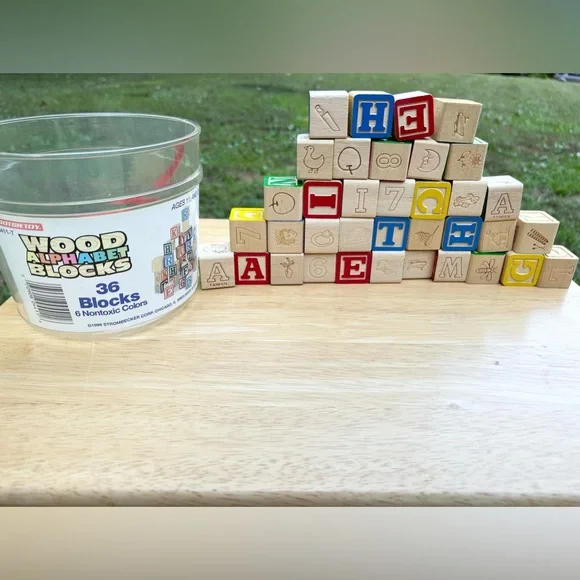VTG‎ 1996 Tootsie Toy Wood Alphabet Blocks 36 Non Toxic Original Container