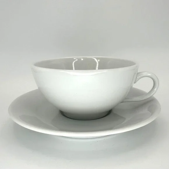 Pillivuyt Vintage Porcelain Tea Cup and Saucer Set Culinaire White Coffee