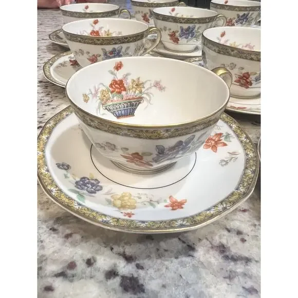 Haviland‎ Limoges Coromandel Cup & Saucer Coffee Tea Floral Basket Gold Trim