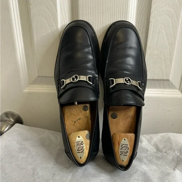 Gucci Gucci Black Leather Interlocking G Penny Loafers Size 8