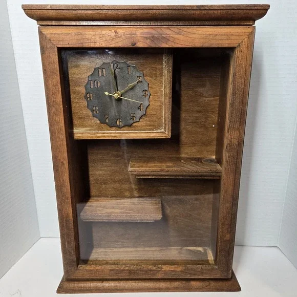 VTG WOOD WALL DISPLAY CASE TRINKET SHELF GLASS DOOR‎ CURIO CABINET Cottagecore