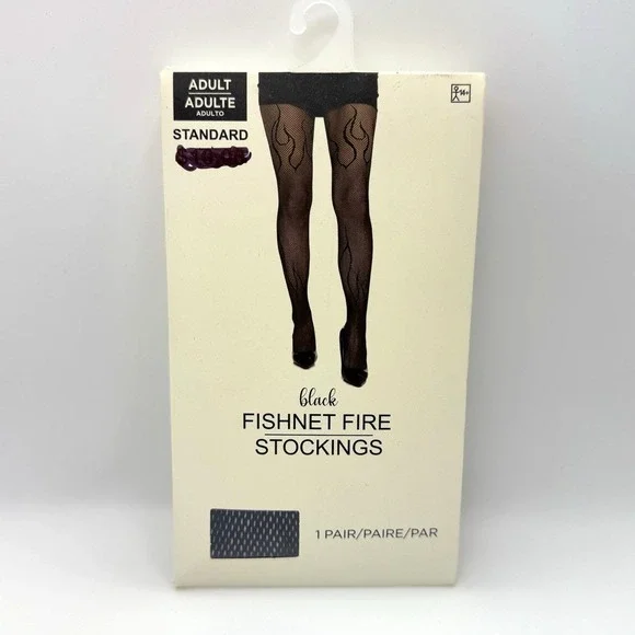 Black Fishnet Fire Stockings Adult Standard Size – One Size Fits Most – NWT‎