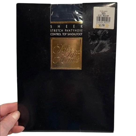 New Saks Fifth Avenue Sheer Stretch Control Top Sandalfoot Pantyhose Navy Size M