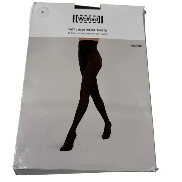 Wolford Fatal High Waist Tights Womens Medium Umber Brown 50 Den Sculpting New