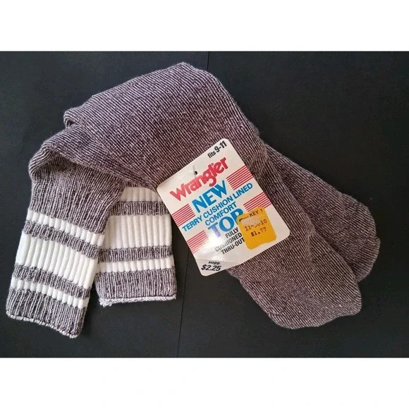 Vintage Wrangler Terry Tube Socks‎ Women's Dark Plum White 1980's NOS USA