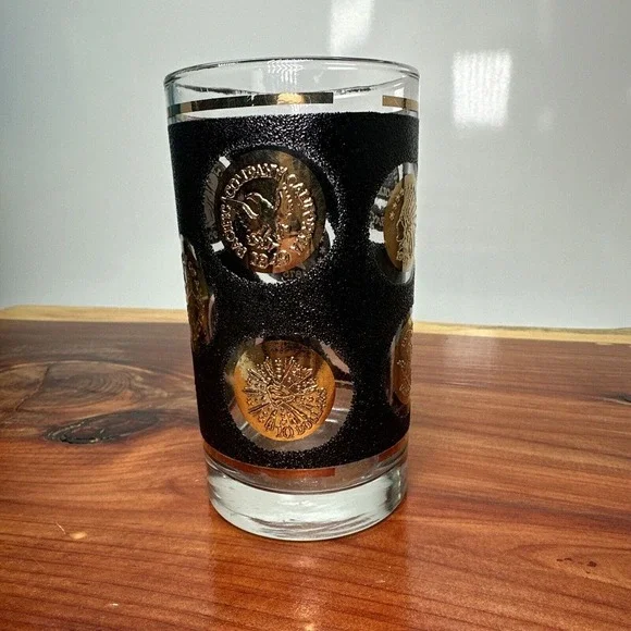 Vintage Libbey Tumbler Glass 1960 Black Gold‎ Mid Century Modern