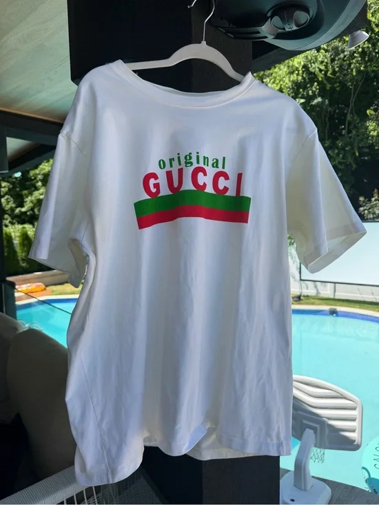 Authentic Gucci Original Gucci Logo Graphic T-Shirt White Men’s XL Made in Italy
