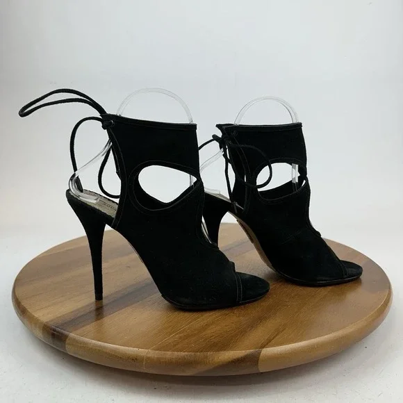 Womens Aquazzura Black Cutout Suede Strappy Heels Shoes Size‎ 36 US 6 M EUC