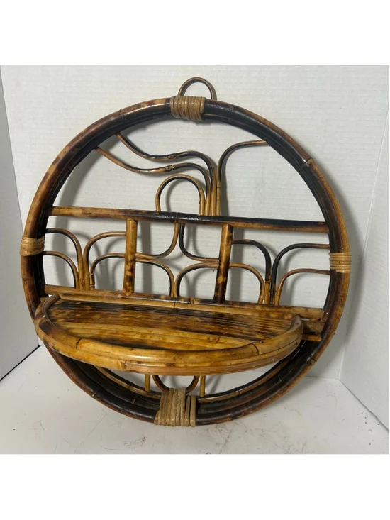 Vintage Bamboo Boho Wall Decor Display Knick Knack Shelf Folding Bentwood