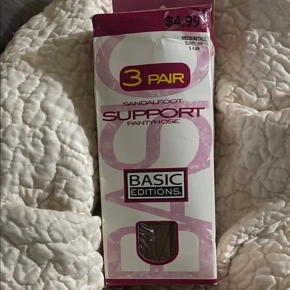 Vintage Basic Editions Sandalfoot Support Pantyhose 3 Pair