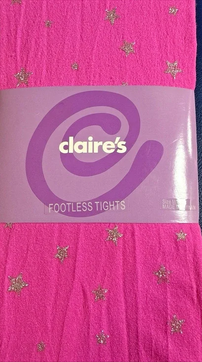 Claire's hot Pink Footless Tights Silver Glitter Stars Size M/L New