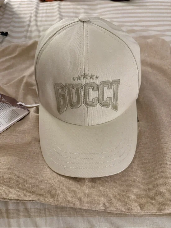 Gucci Cream Embroidered Logo Baseball Cap