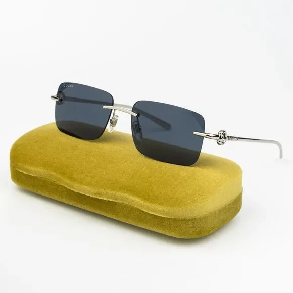 Gucci Men Sunglasses Silver Blue Rectangle GG1703S 003 BRAND NEW