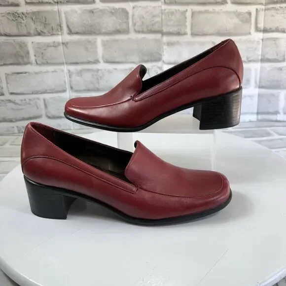 Aerosoles VINTAGE Women's 6.5 Red Leather Block Heel Comfort Flex Low Pumps NEW