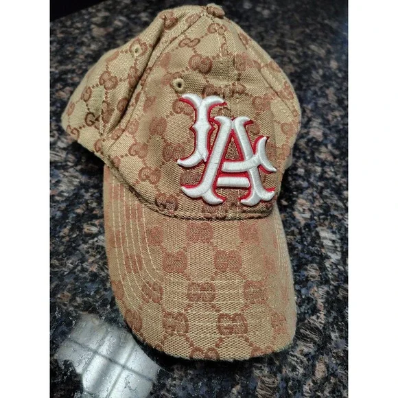 GUCCI X MLB Beige Canvas Dodgers Men's Baseball Cap Made in Italy
